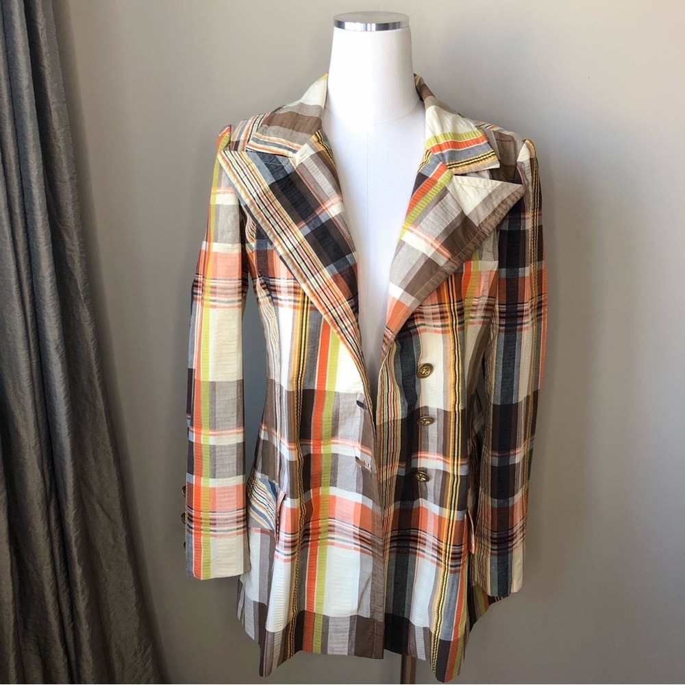 Custom made vintage Brown & orange Fall Plaid Blazer Jacket M